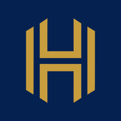 Hastings Business Solutions gold H monogram on navy